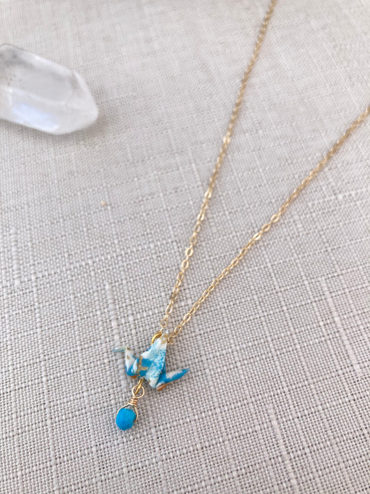 Crane Necklace - Turquoise- 14k gold fill
